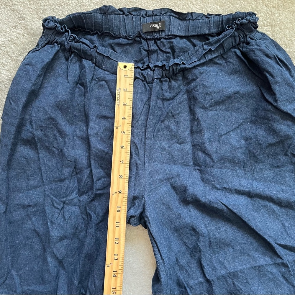VISIBLE ART 100% LINEN NAVY WIDE LEG ELASTIC WAIST PANT SIZE XL MINIMALIST - Picture 7 of 9